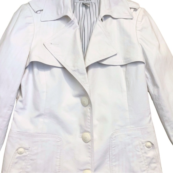 Nine West White Cotton Trench Coat Size 8 Medium Vintage Long Sleeves Jacket - Picture 3 of 10